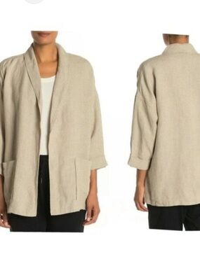 Eileen Fisher organic linen open front blazer tan size Large